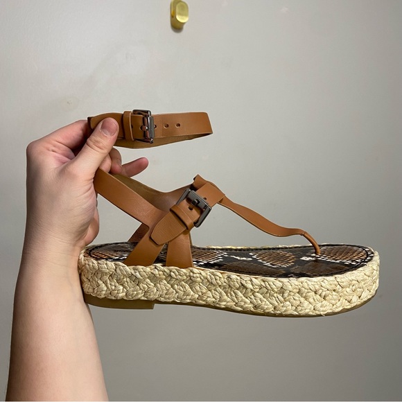 Sigerson Morrison Jabel Brown Snakeskin Leather Thong Toe Platform Espadrilles - Picture 2 of 6